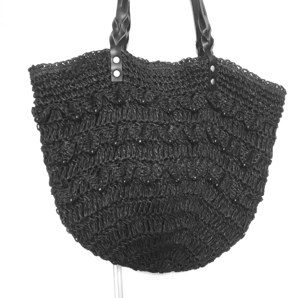 Black woven paper straw bag/ small tote